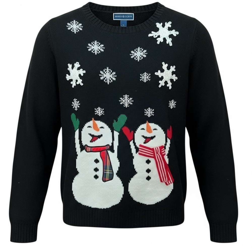 Ugly Christmas Sweater  Karen Scott XL Black Snowmen Snowflakeslong sleeve cute